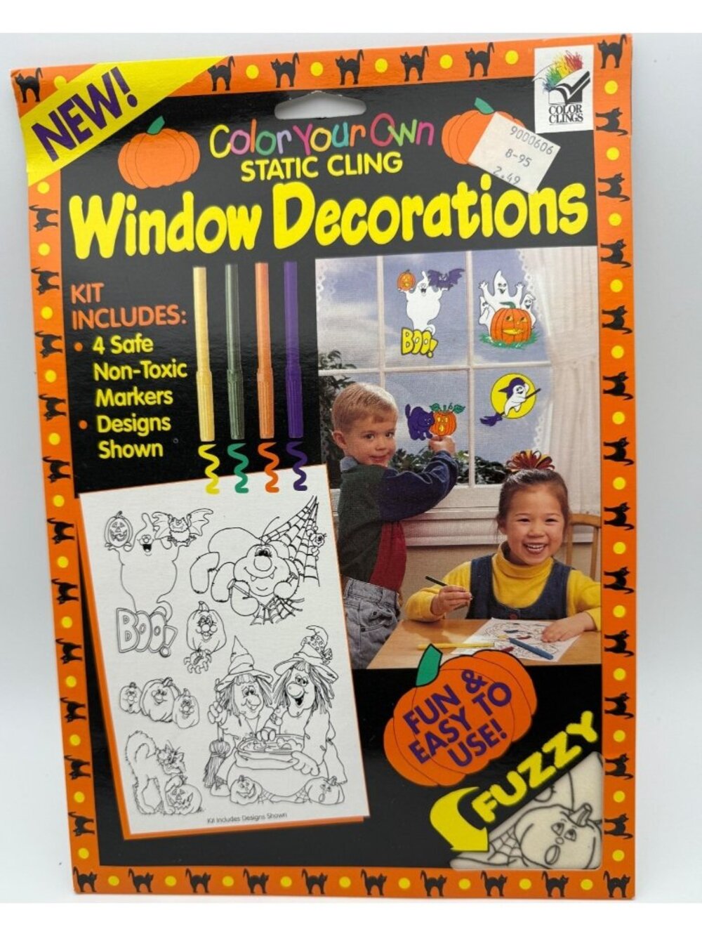 Vintage 1990s Halloween Color Clings Decorations Fuzzy Static Window Kit Sealed